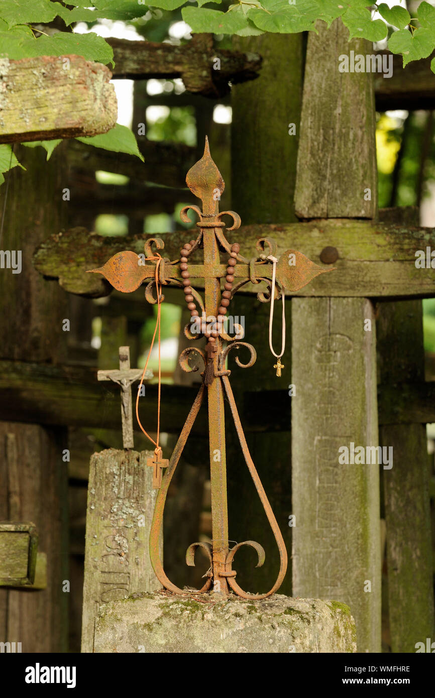 Decorated wrought iron cross, sacred mountain Grabarka, Swieta Gora Garbarka, Poland, Europe Stock Photo