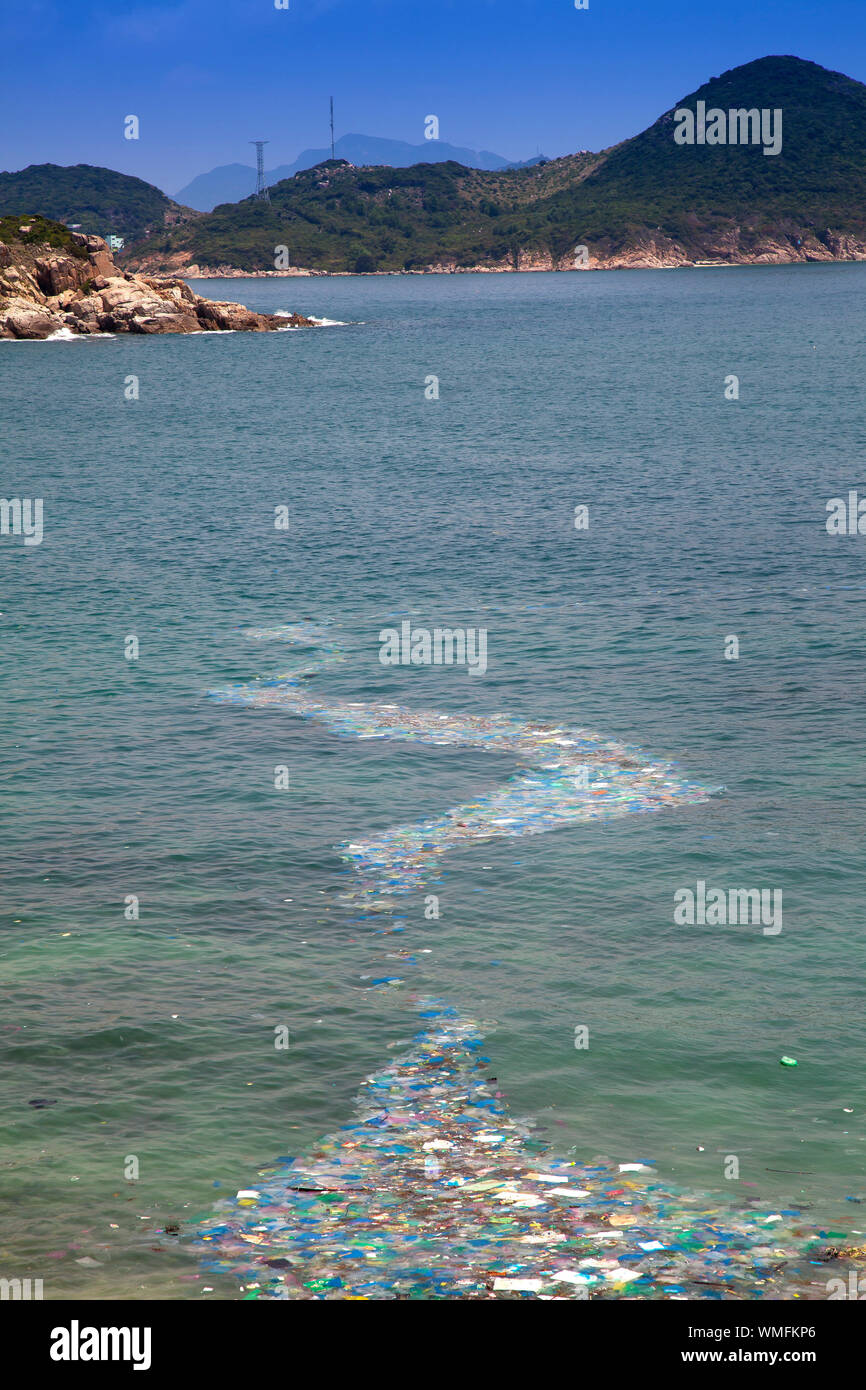 Plastic waste at beach of Cam Ranh, south china sea, Ninh Thuan, Vietnam Stock Photo