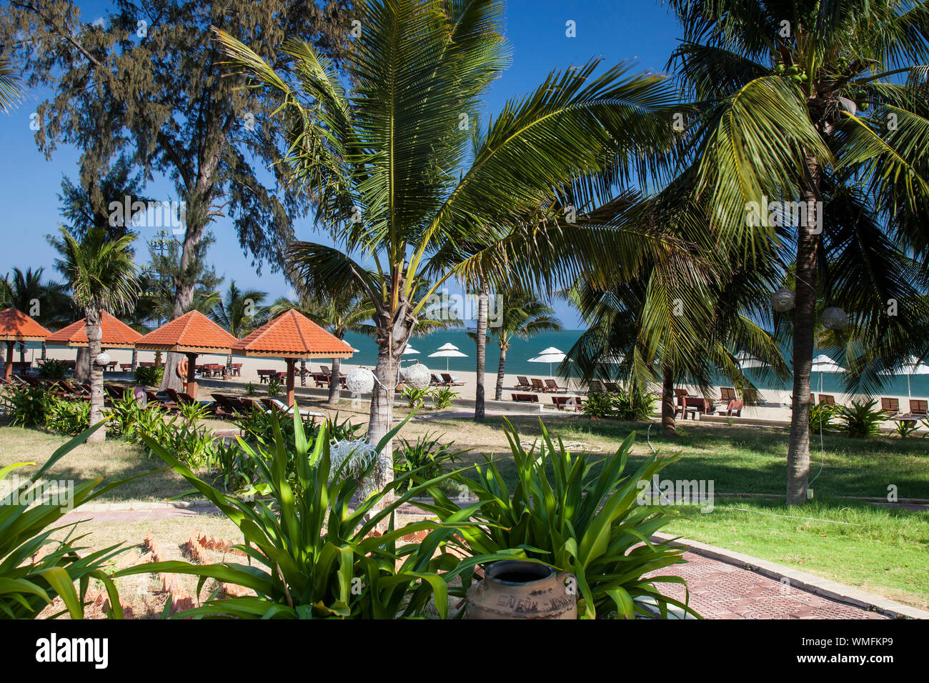 Beach promenade near Saigon Ninh Chu Resort, Phan Rang Beach, south china sea, Ninh Thuan, Vietnam Stock Photo