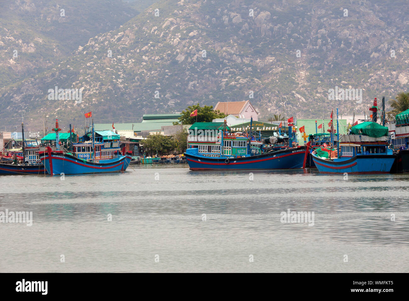 Vietnamese fishing boats in port, near Cana, south china sea, Vietnam, asia Stock Photo
