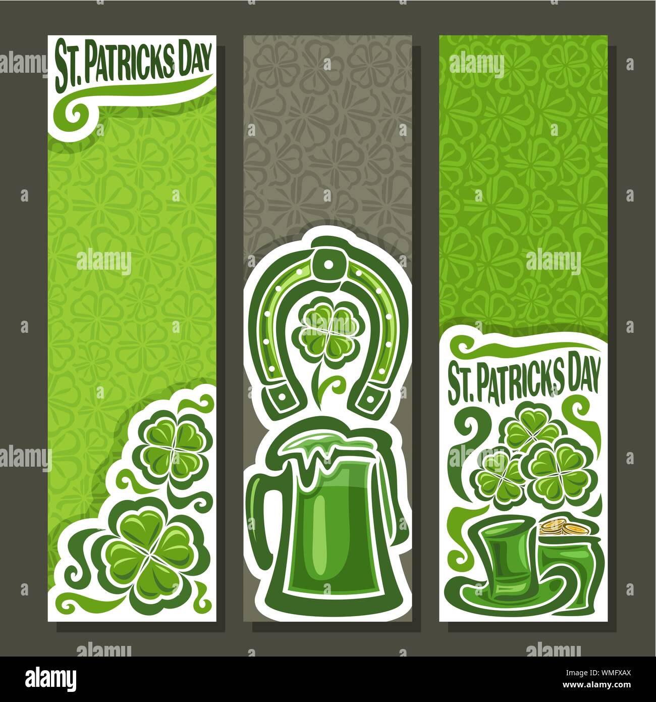 Vector vertical banners for St. Patrick's Day with shamrock background. Stock Vector