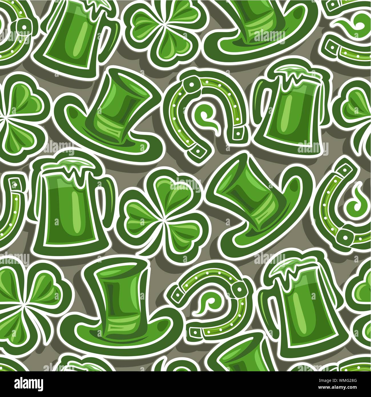 Vector Seamless Pattern on St. Patrick's Day theme, Green leprechaun ...