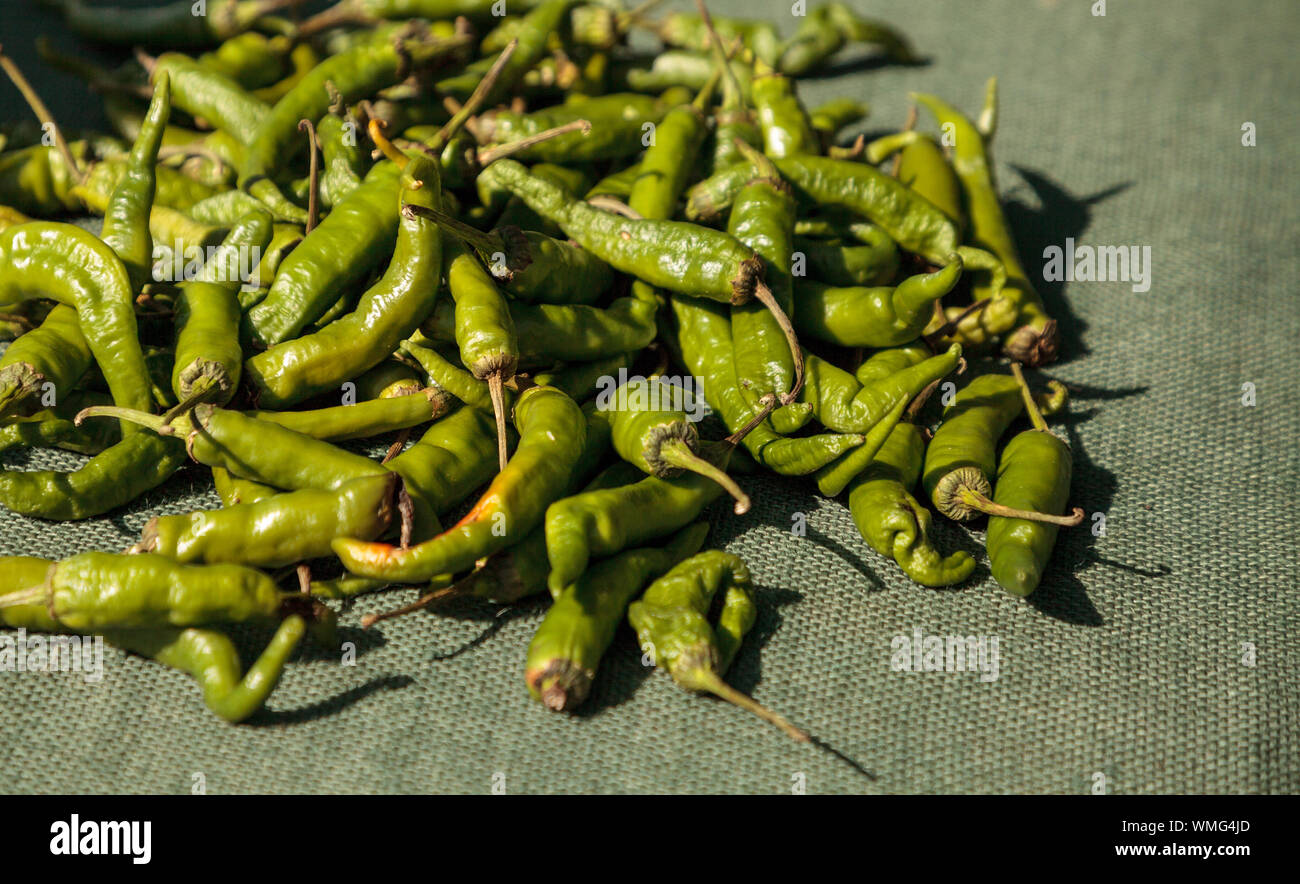 Green chili peppers for sale at market hi-res stock photography and ...