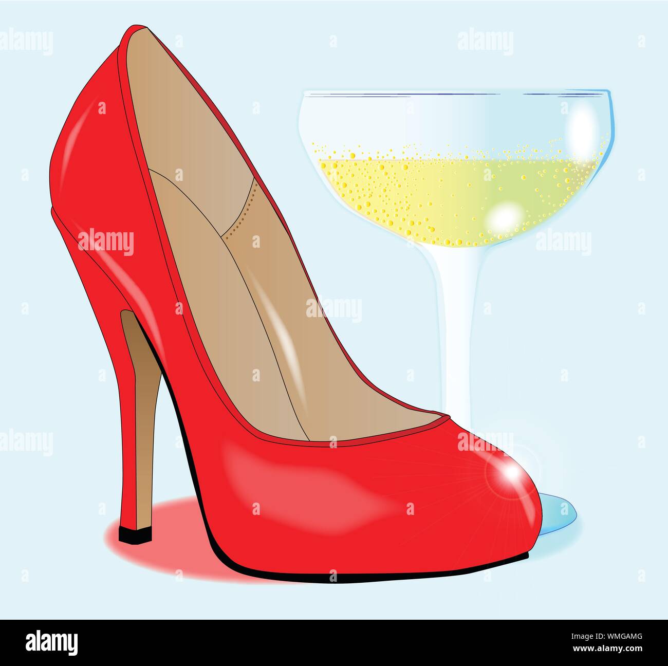 Champagne and Ladies Shoe Stock Vector