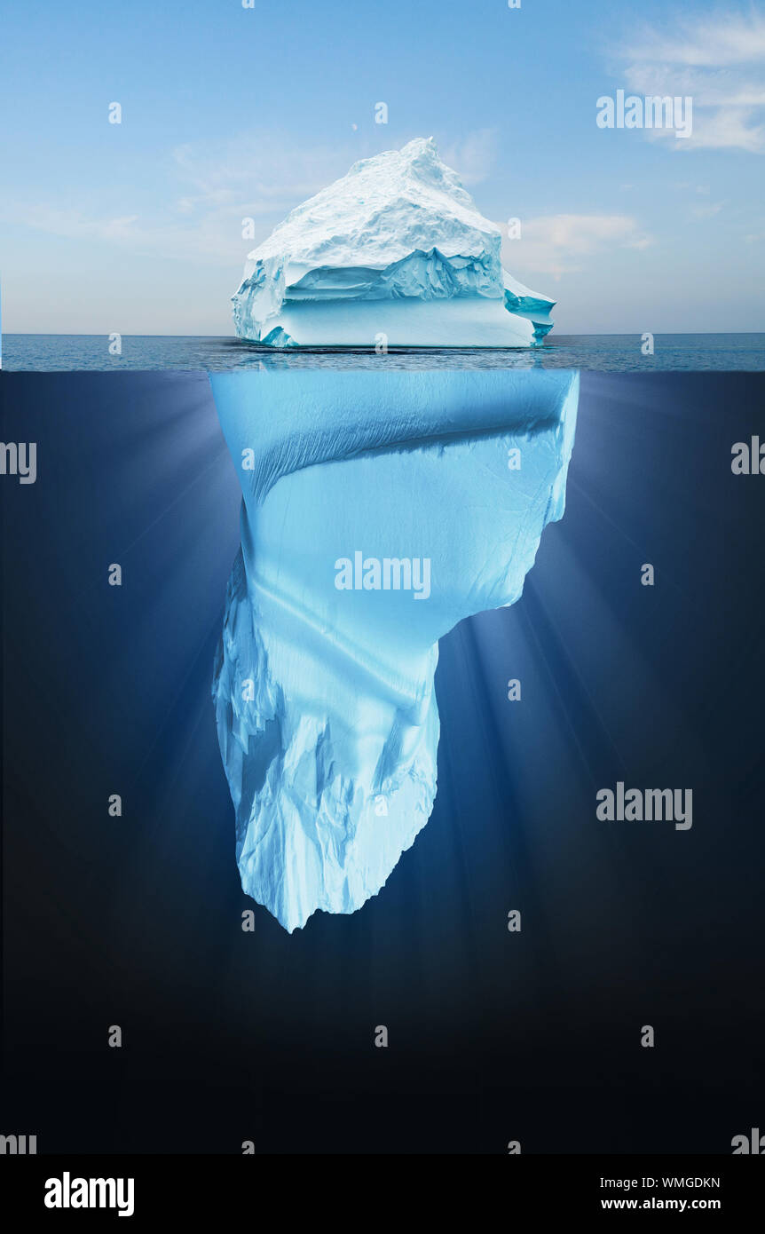 Reklame Information protektor Iceberg floating in the ocean, both the tip and the submerged parts are  visible. Top part is smaller than bottom Stock Photo - Alamy