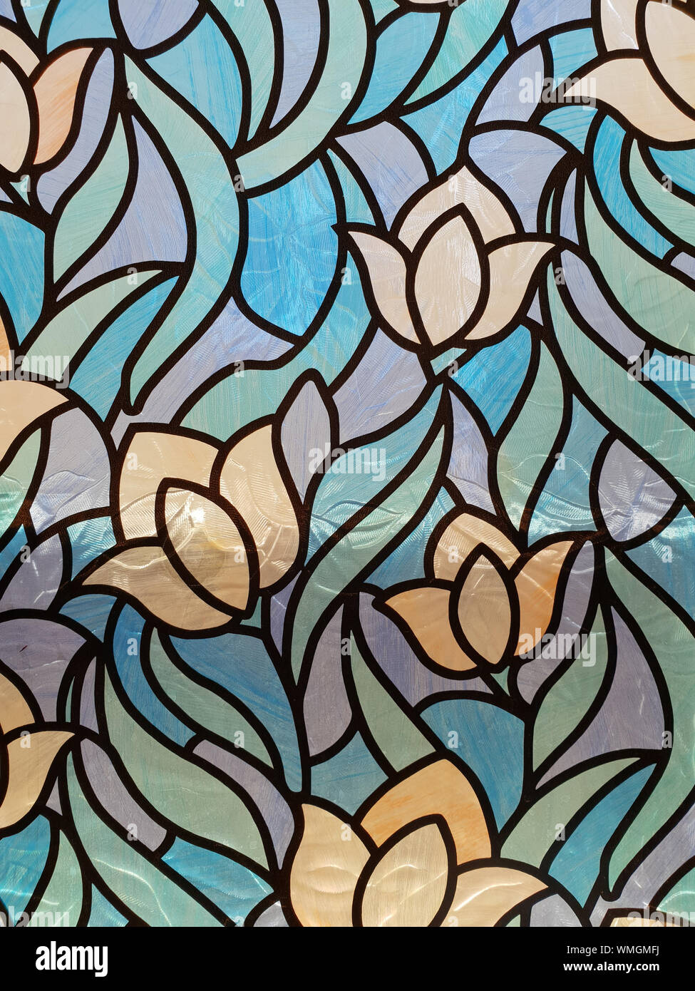 A Stained Glass Style Background Or Texture Depicting Flower Shapes Stock Photo Alamy