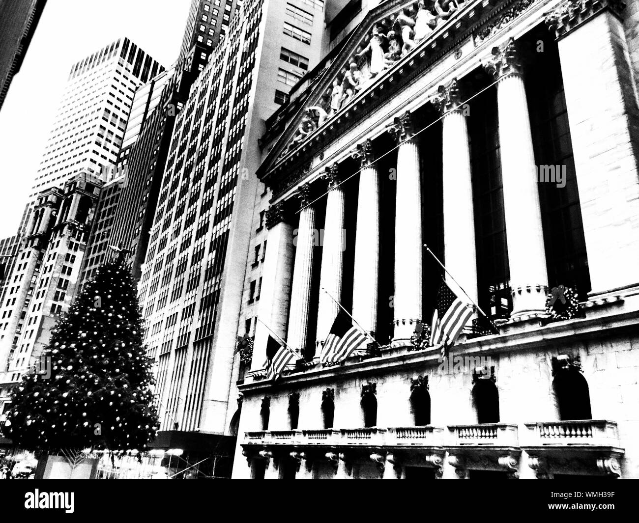 Christmas Tree Against Buildings Stock Photo Alamy