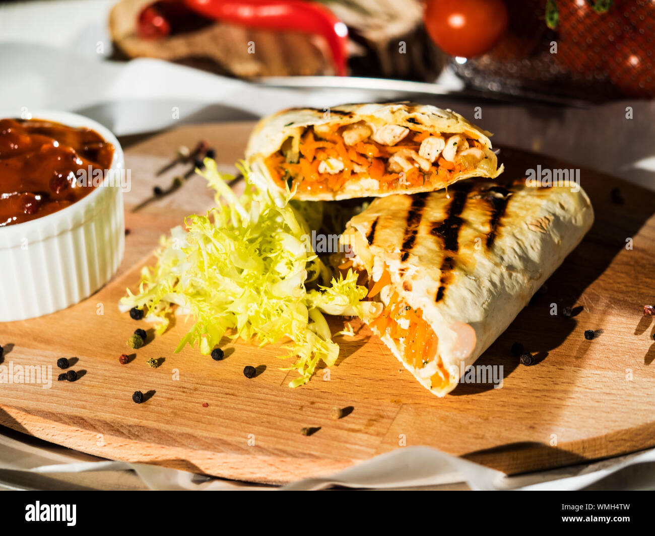 Close-up Food Served On Cutting Board Stock Photo