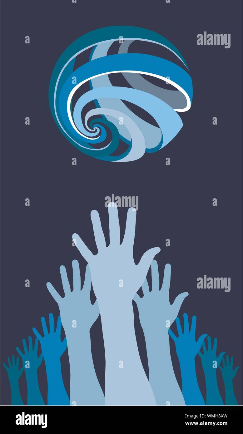 Raised hands with a world globe icon above Stock Vector Image & Art - Alamy