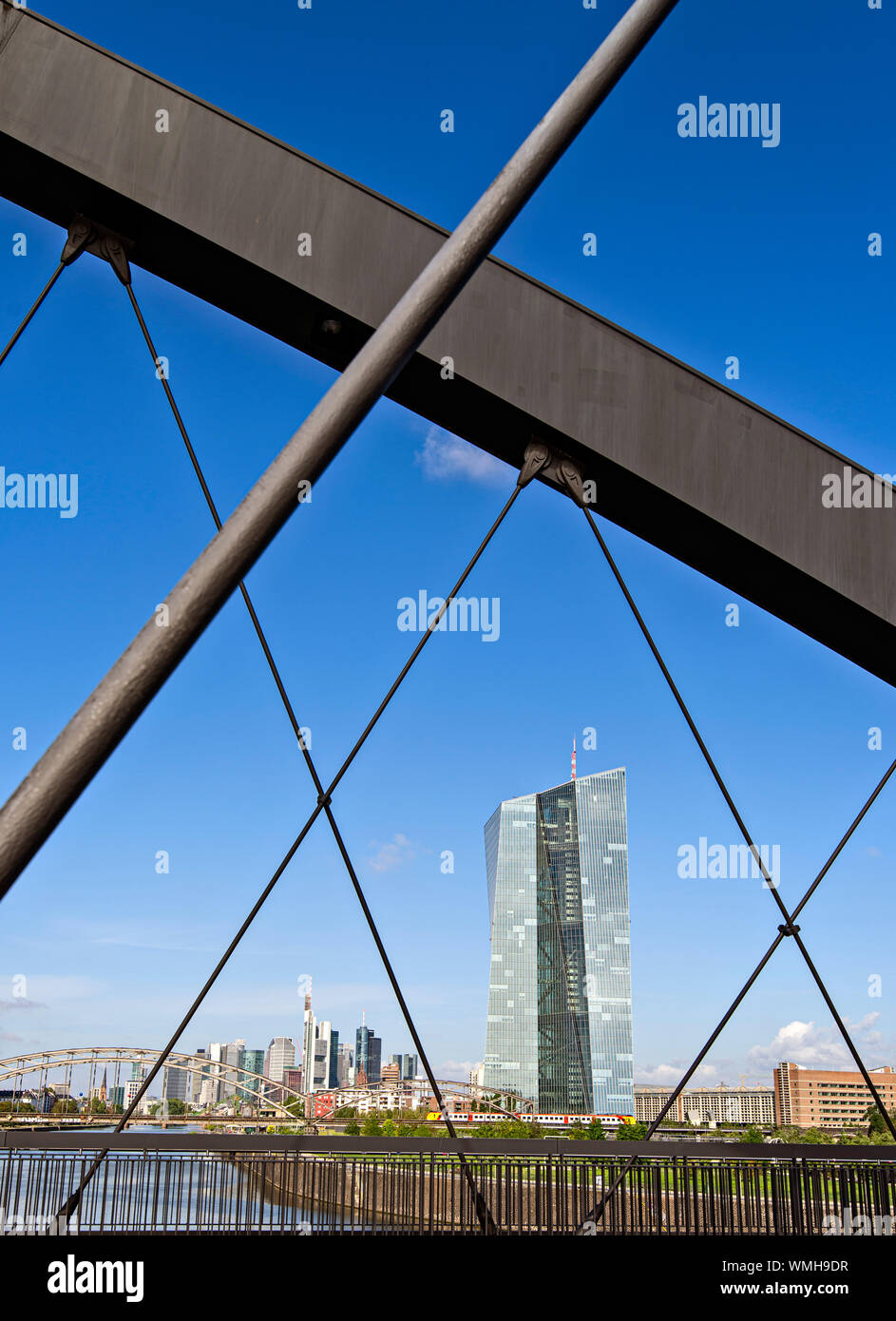 View from the Osthafen Bridge to the European Central Bank (ECB) Stock Photo