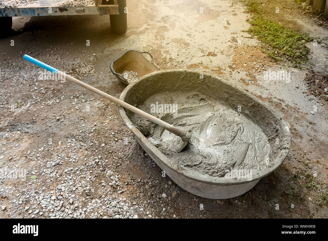 Bucket Cement Mix with on Construction Site the Ingredients. Brick, Stone,  Mortar, Sand Stock Photo - Image of construction, object: 166350138