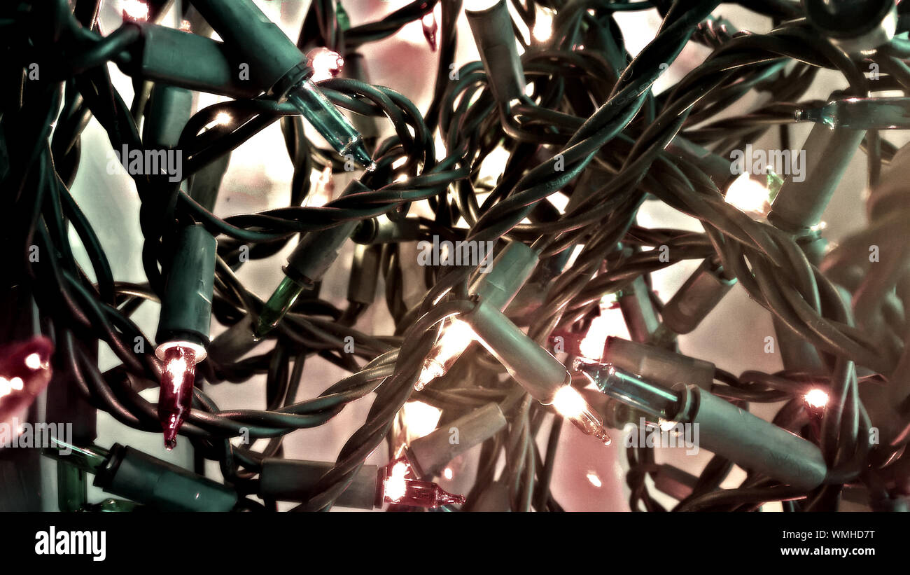 Close up tangled christmas lights hires stock photography and images