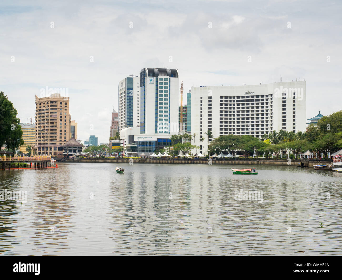 Hotels on the banks of hte Sarawak River, Kuching, Malaysia Stock Photo