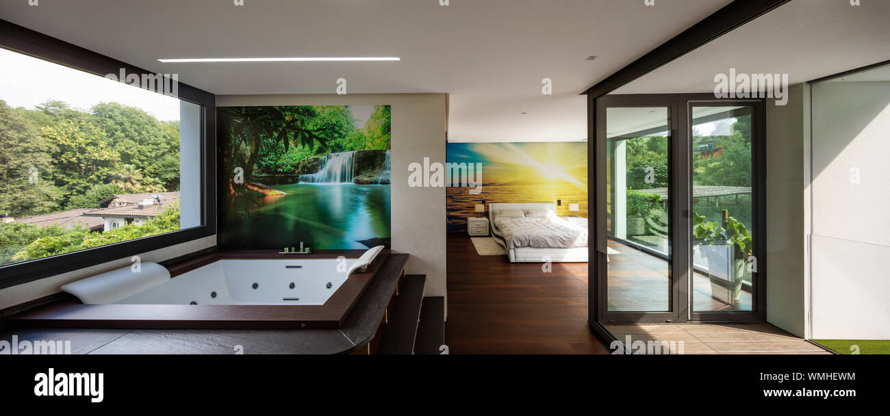 Bedroom And Hydromassage In Modern Villa Front View Nobody Inside Stock Photo Alamy