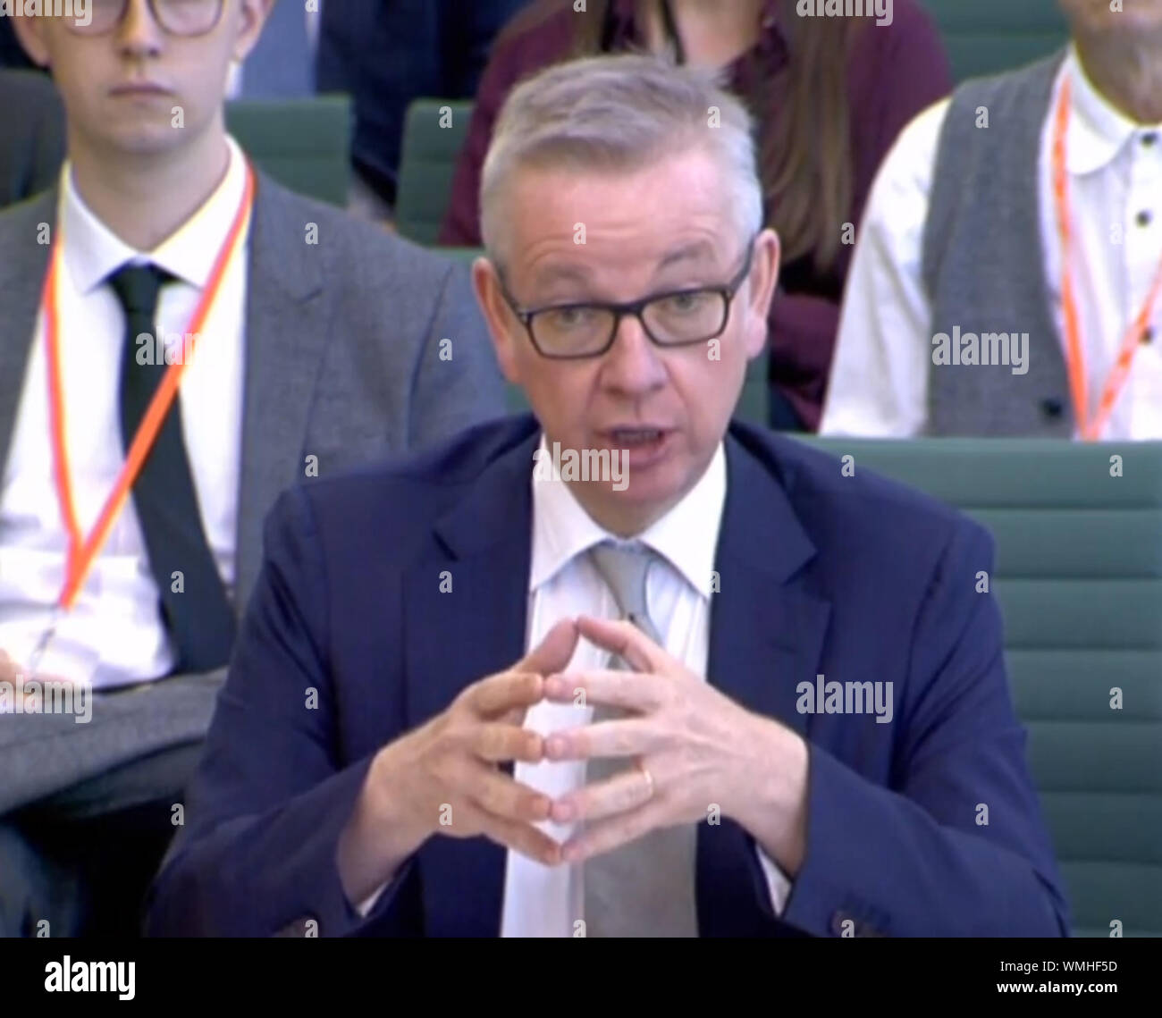 Michael Gove, the Cabinet minister in charge of no-deal planning, giving evidence to the House of Commons Exiting the European Union Committee on the progress of the UK???s negotiations on EU withdrawal. Stock Photo