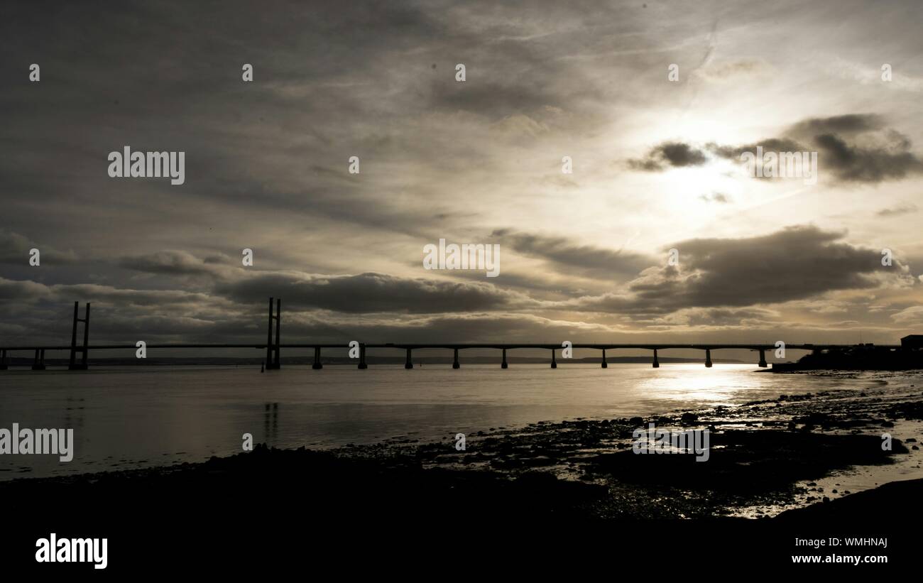 Second Severn Crossing Over River At Sunset Stock Photo