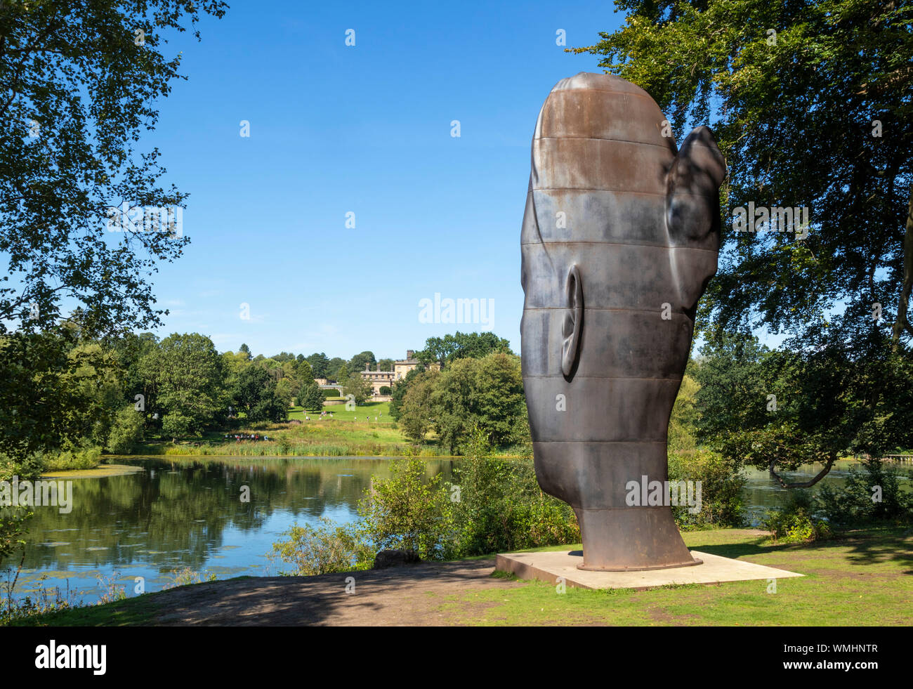 Wilsis by Jaume Plensa a tall cast-iron sculpture of a girls face Yorkshire Sculpture Park  YSP West Bretton Wakeﬁeld Yorkshire England UK GB Europe Stock Photo