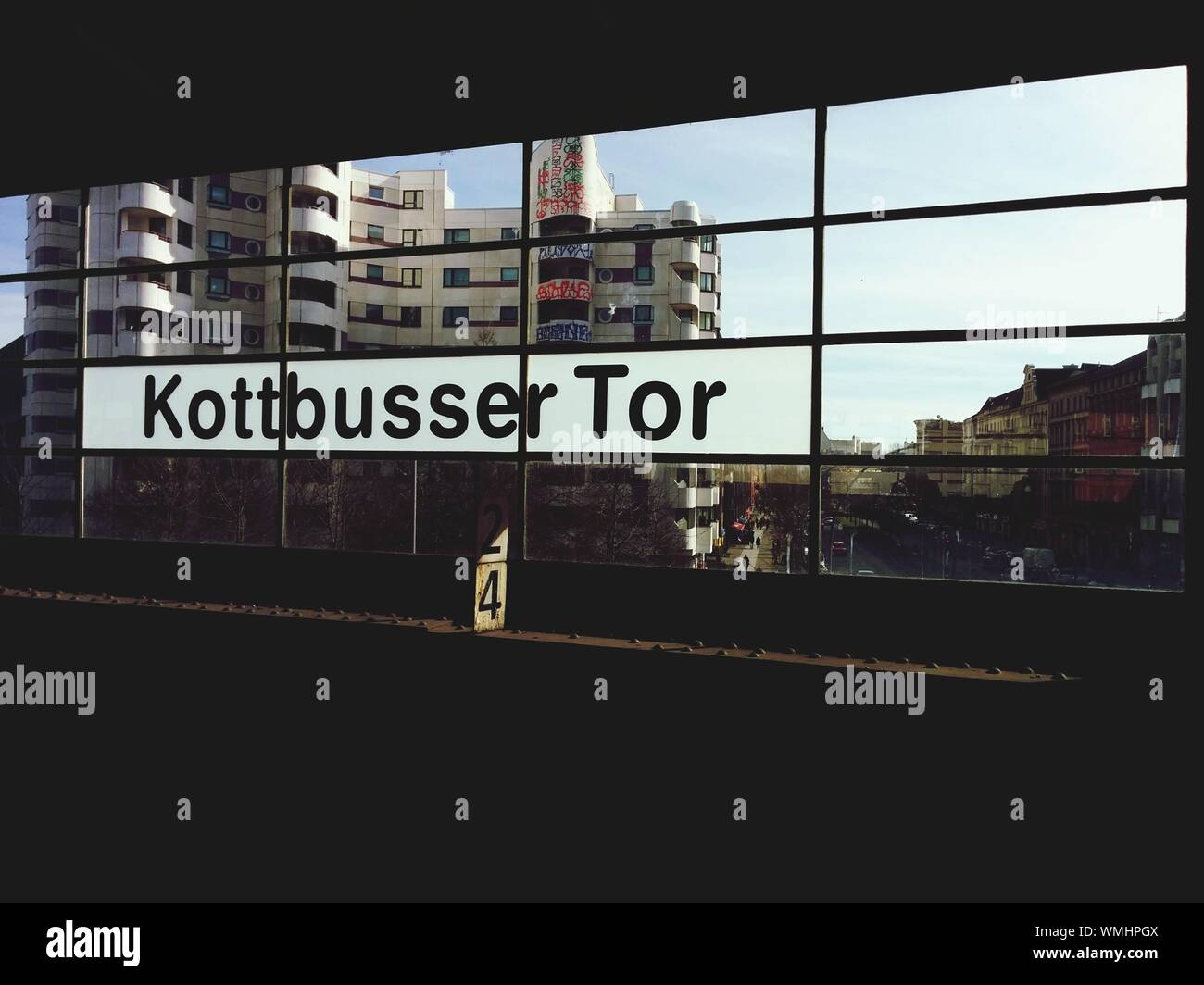 City Buildings Seen Through Kottbusser Tor Window Stock Photo