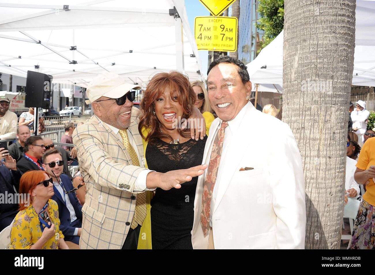 Los Angeles, CA. 4th Sep, 2019. Smokey Robinson, Berry Gordy Jr., Mary Wilson at the induction ceremony for Posthumous Star on the Hollywood Walk of Fame for Jackie Wilson, Hollywood Boulevard, Los Angeles, CA September 4, 2019. Credit: Michael Germana/Everett Collection/Alamy Live News Stock Photo