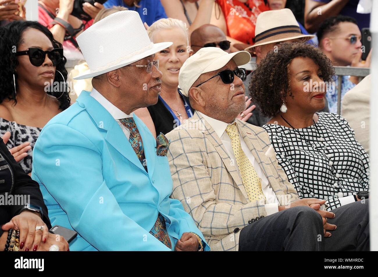 Los Angeles, CA. 4th Sep, 2019. Marshall Thompson, Berry Gordy Jr. at the induction ceremony for Posthumous Star on the Hollywood Walk of Fame for Jackie Wilson, Hollywood Boulevard, Los Angeles, CA September 4, 2019. Credit: Michael Germana/Everett Collection/Alamy Live News Stock Photo