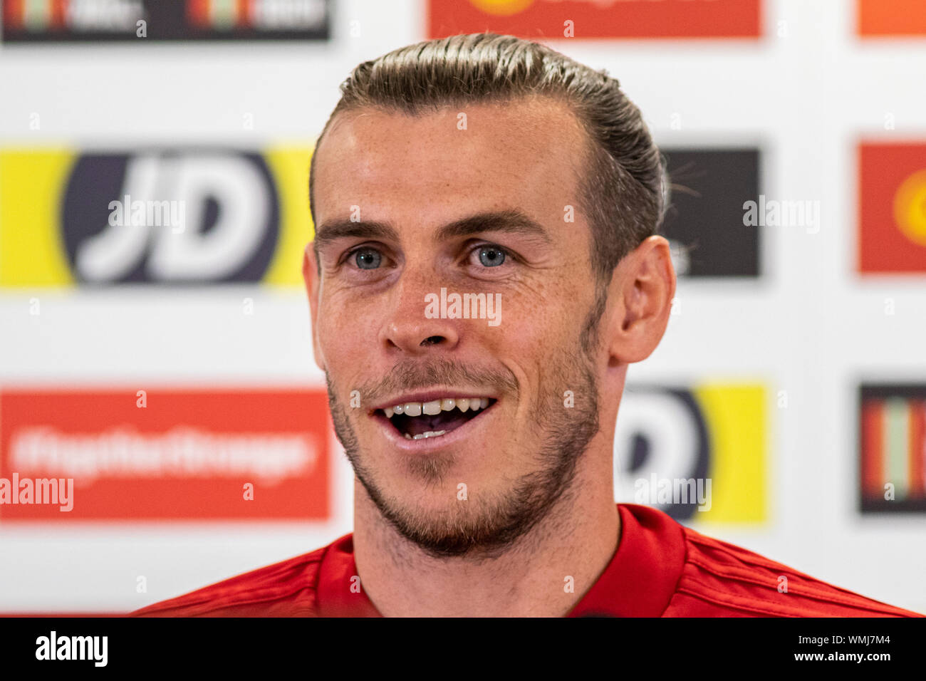 Wales captain Gareth Bale faces the media. Wales v Azerbaijan Media ...