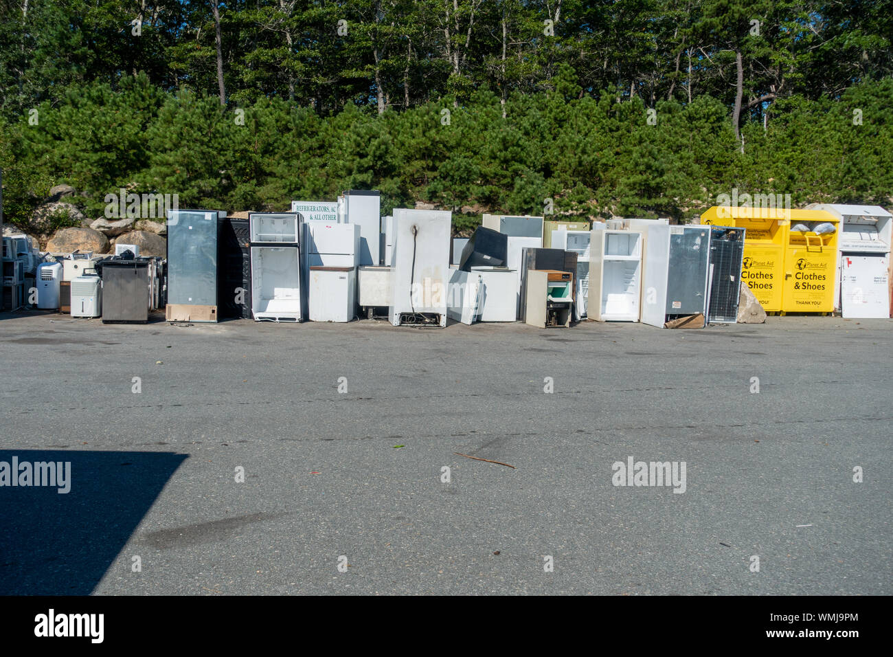 Old, used refrigerators dropped off at the Bourne, Cape Cod landfill