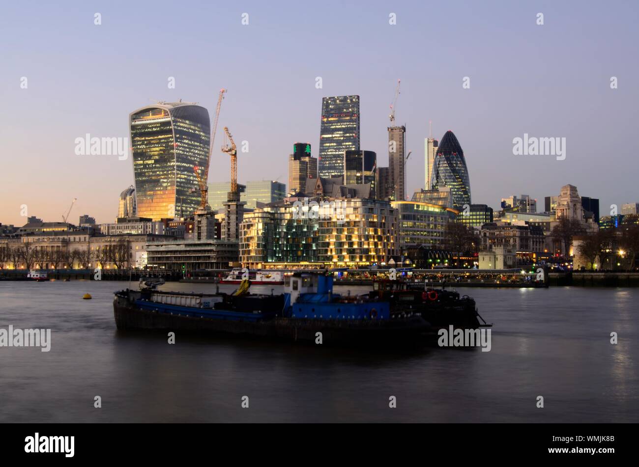 City Skyline at Dusk, London, England Stock Photo