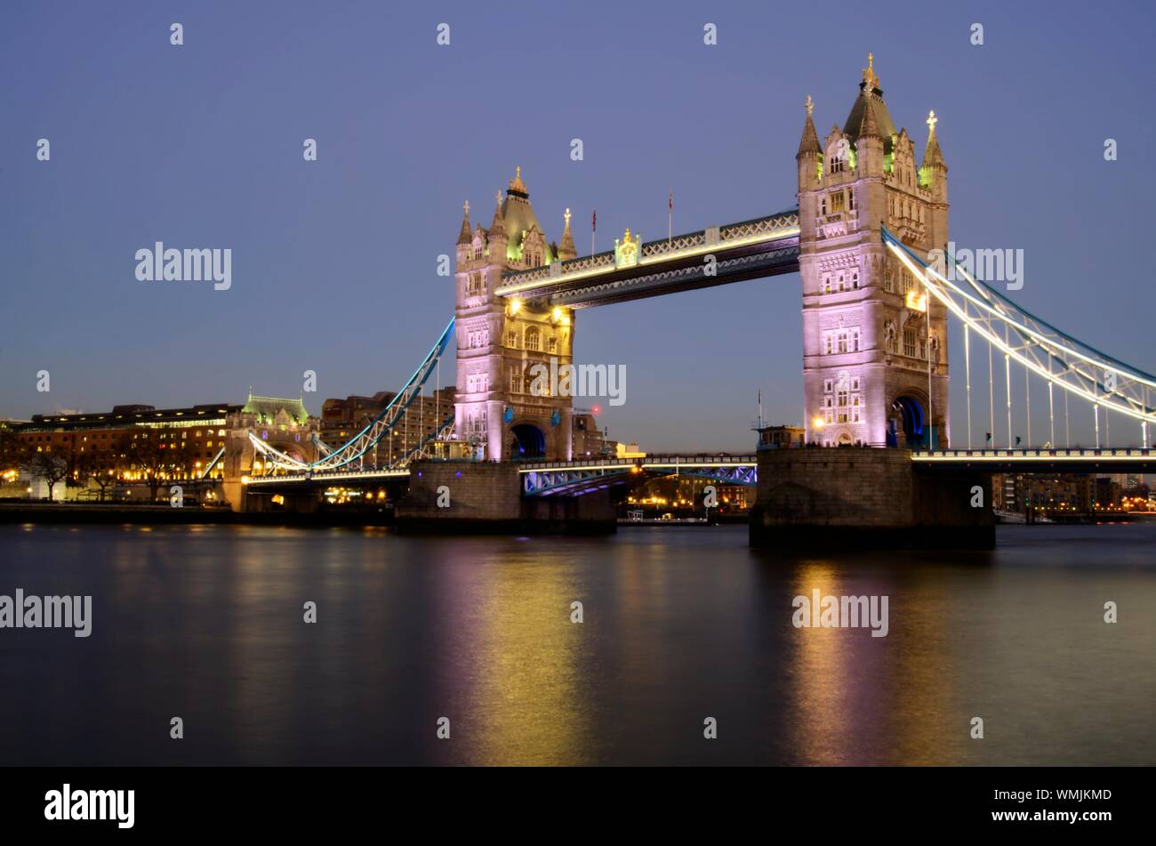 Tower Bridge in London illuminated at night Stock Photo