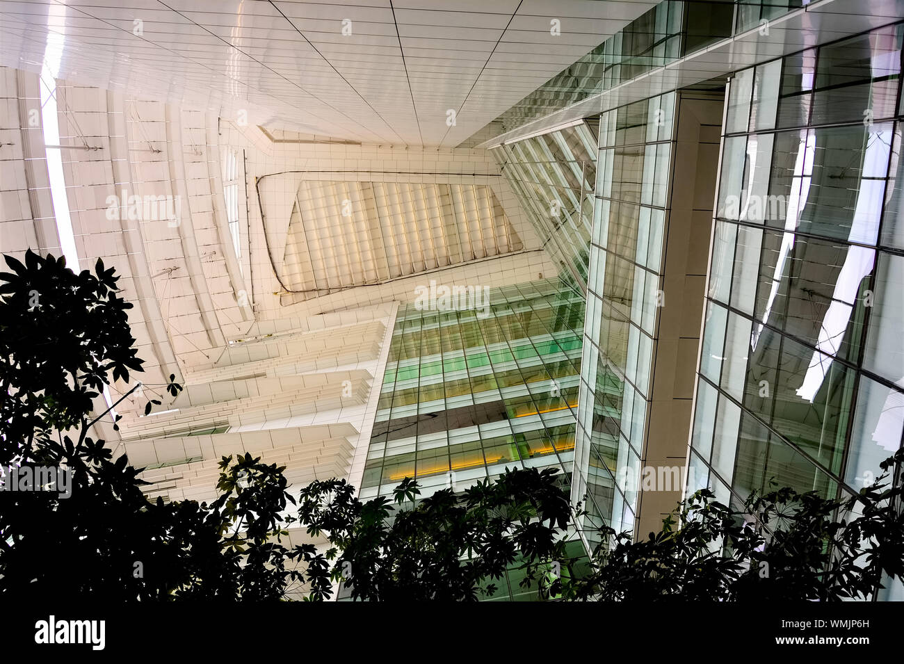 Singapore - June 22 2019: Futuristic abstract ceiling and glass wall of ...