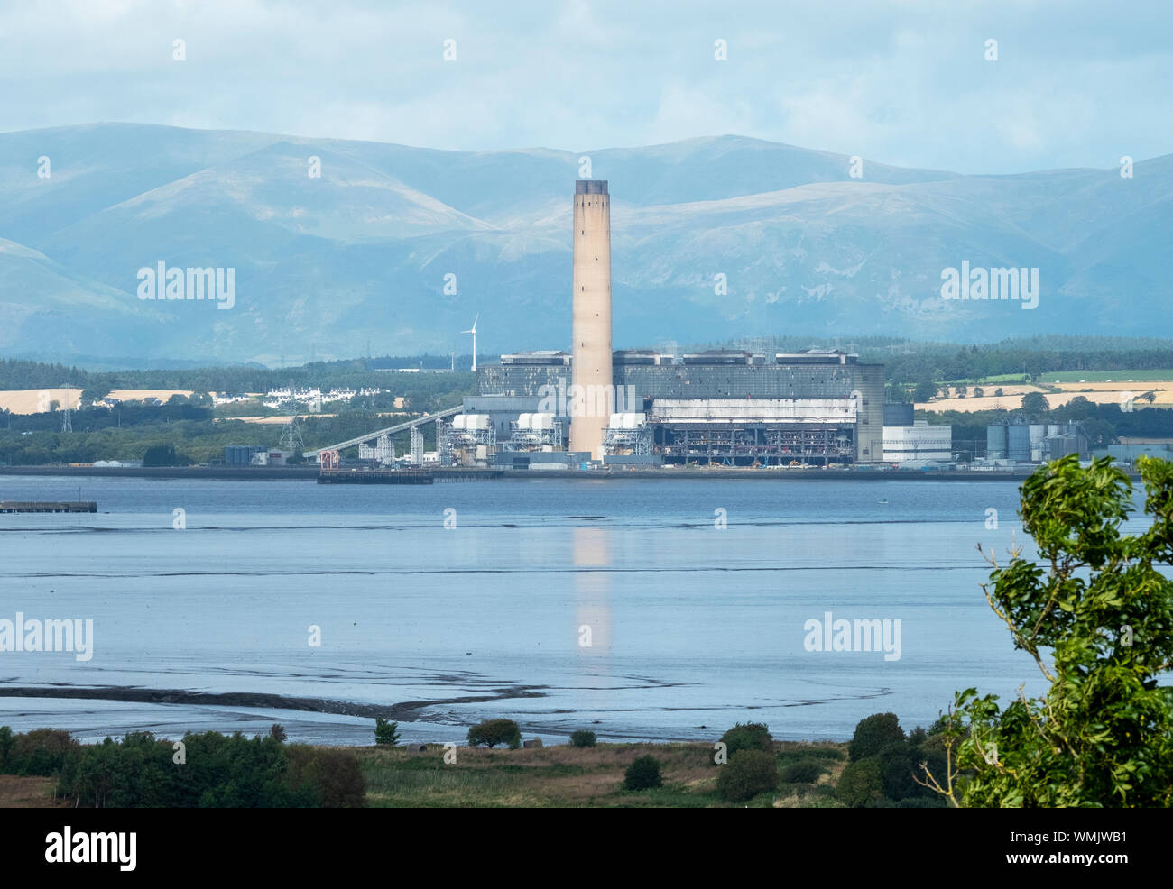 View across the Firth of Forth to the Longannet power station, near Kincardine of Forth. Stock Photo