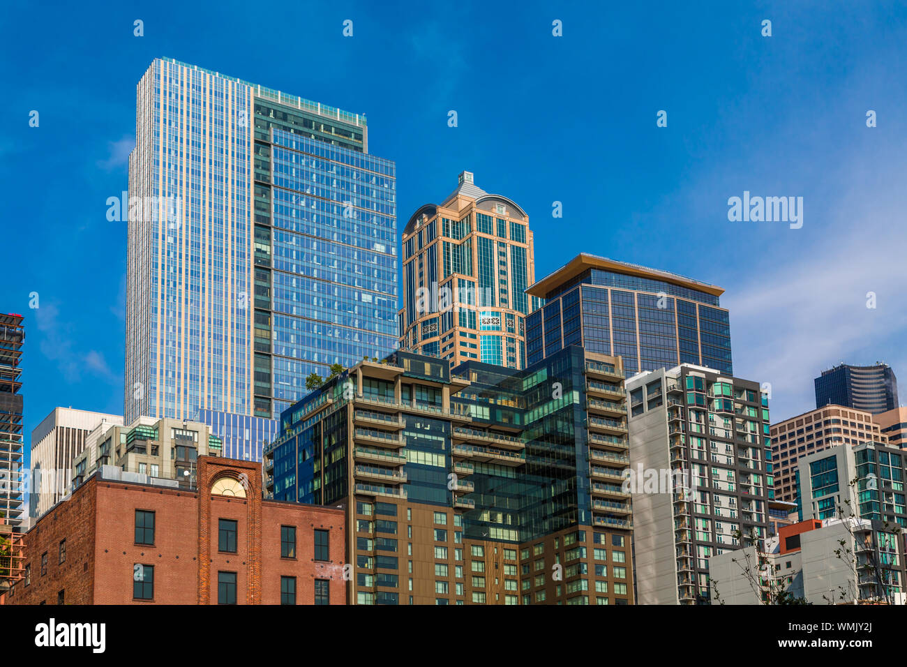 Old Condos and Modern Towers in Seattle Stock Photo