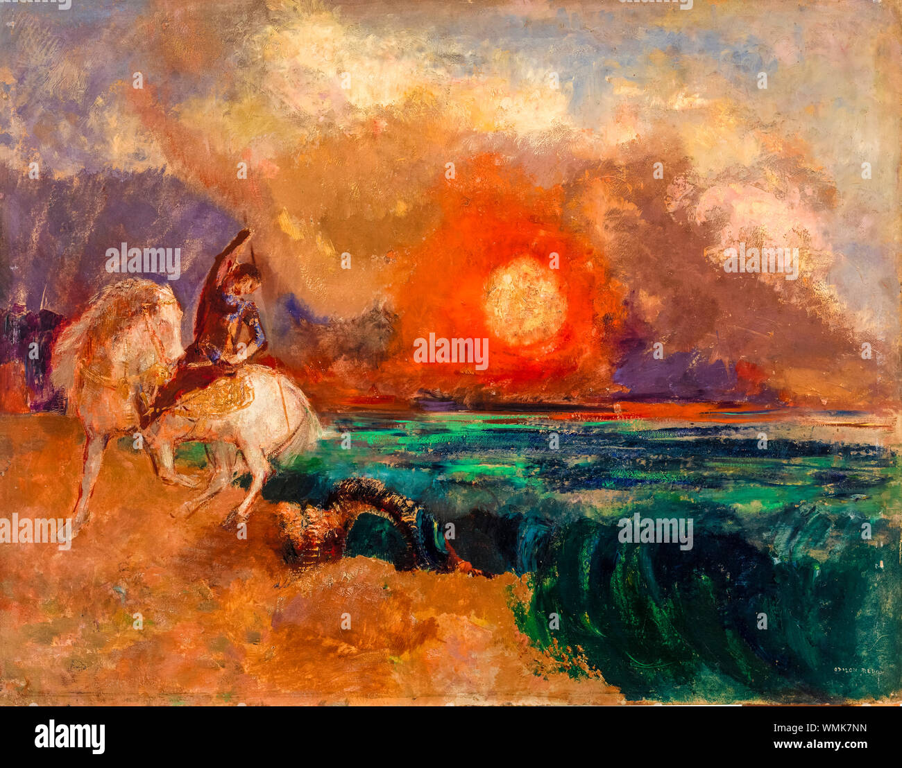 Odilon Redon, Saint George and the Dragon, painting, before 1910 Stock Photo