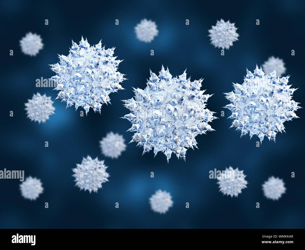Abstract illustration of blue virus cells attack background. Stock Photo