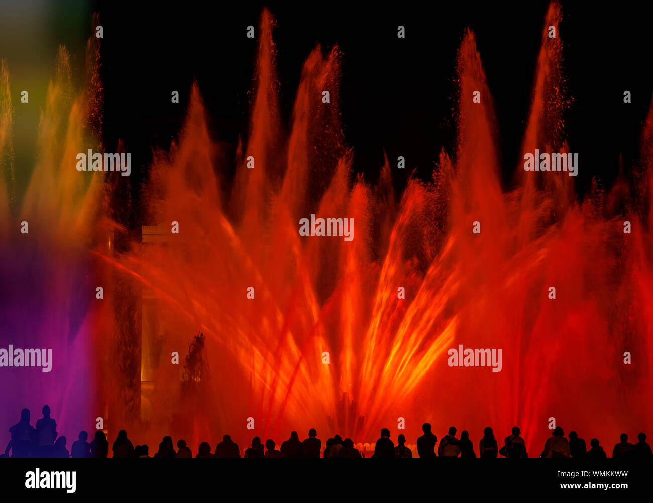 Barcelona Spain fountain color evening show Stock Photo