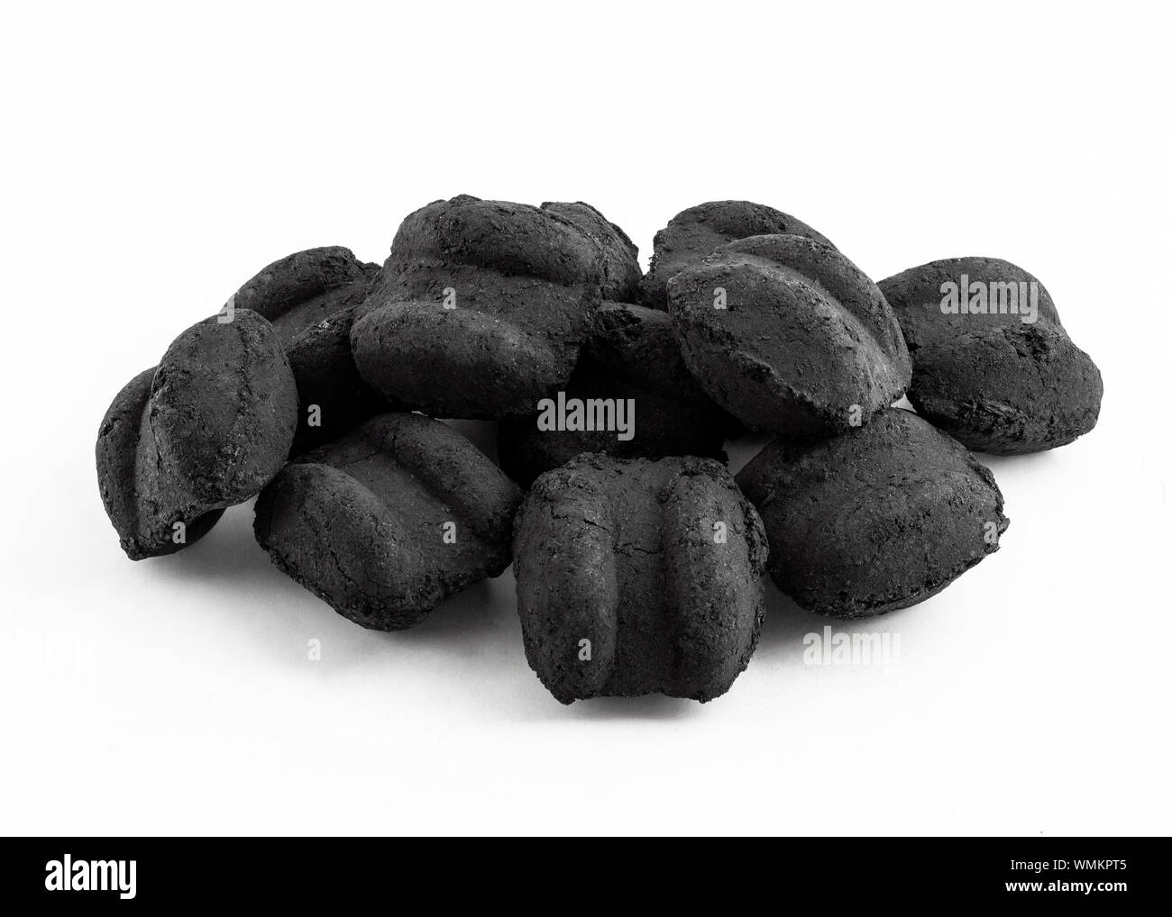 group of bbq charcoal briquette on white background Stock Photo Alamy