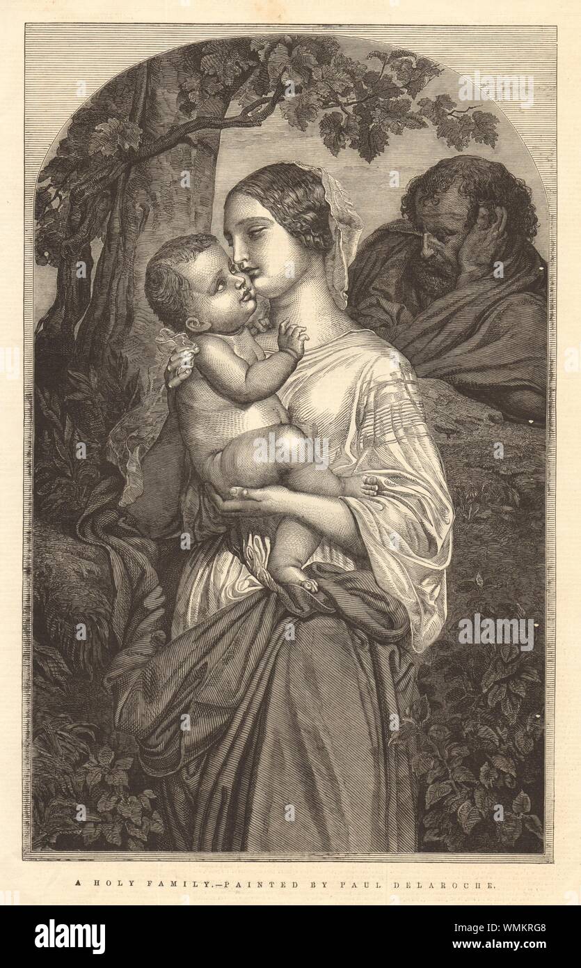 A Holy Family - painted by Paul Delaroche. Bible 1848 antique ILN full page Stock Photo