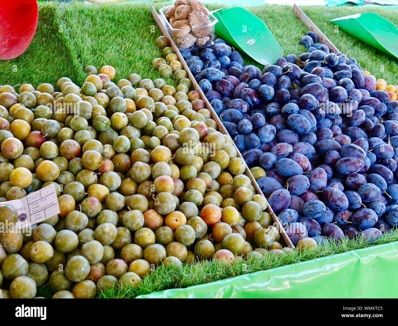 Mirabelle plums, Reine Claude doree, for sale at outdoor market