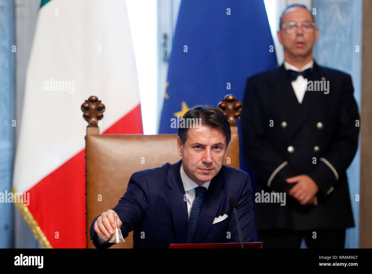 Rome, Italy. 05th Sep, 2019. Giuseppe Conte starts the first Minister's cabinet ringing the bell Rome September 5th 2019. Palazzo Chigi. Ceremony of the bell for the new appointed premier. Foto Samantha Zucchi Insidefoto Credit: insidefoto srl/Alamy Live News Stock Photo