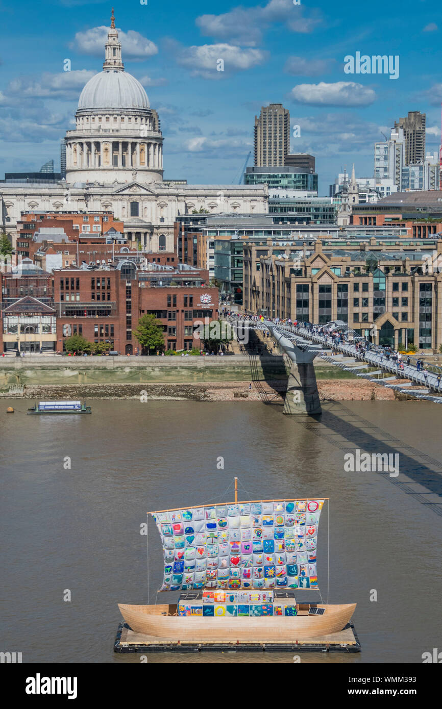 London, UK. 5th Sep 2019. The Kabakov Foundation and Art Action Change bring The Ship of Tolerance to London as the centrepiece art installation of Totally Thames 2019. The Ship of Tolerance is an international art project created by Ilya and Emilia Kabakov. First launched in Egypt in 2005, The Ship of Tolerance has subsequently been created in Venice, San Moritz, Sharjah, Miami, Havana, Moscow, New York, Zug, Rome and Rostock. The project was awarded the prestigious Cartier Prize for the Best Art Project of the Year in 2010. Credit: Guy Bell/Alamy Live News Stock Photo