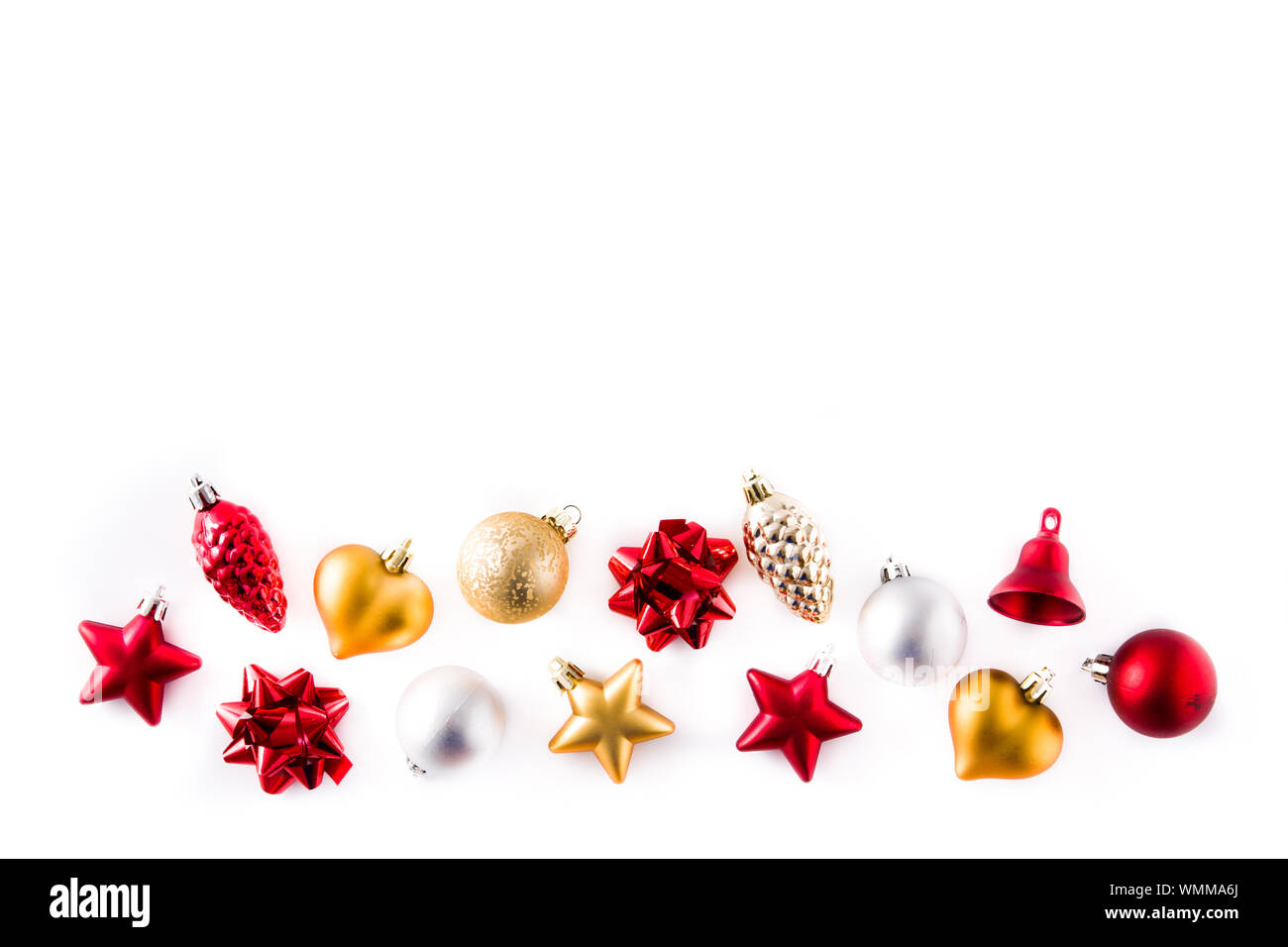 Christmas red,silver and golden decorations isolated on white ...