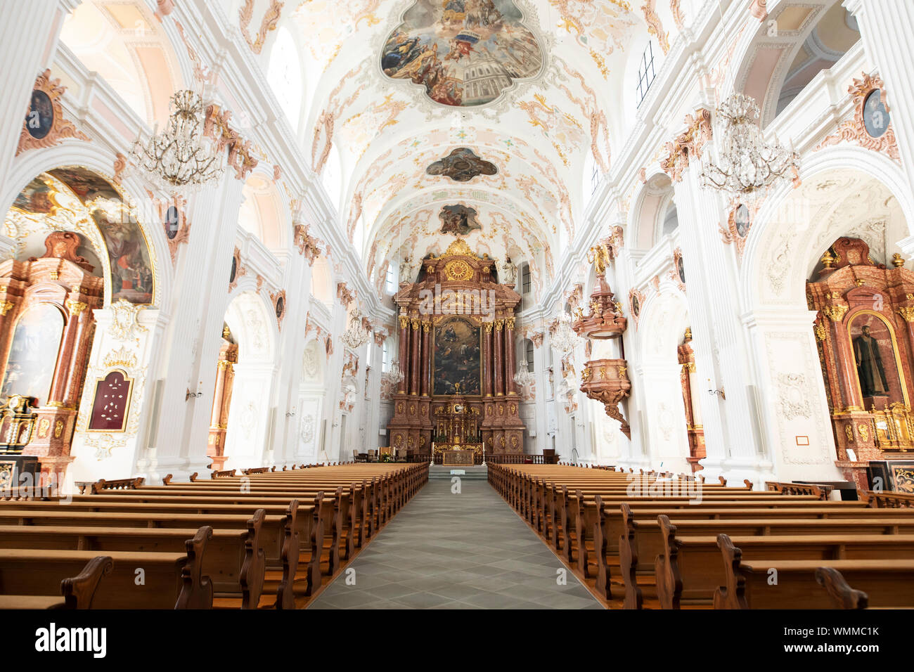 The interior of the Jesuit church, a famous baroque church in the ...