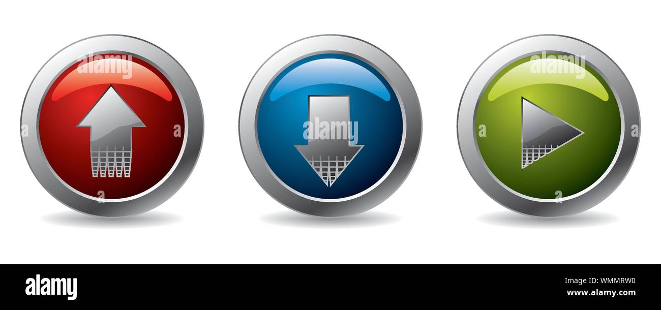 Upload, Download & Play buttons Stock Vector