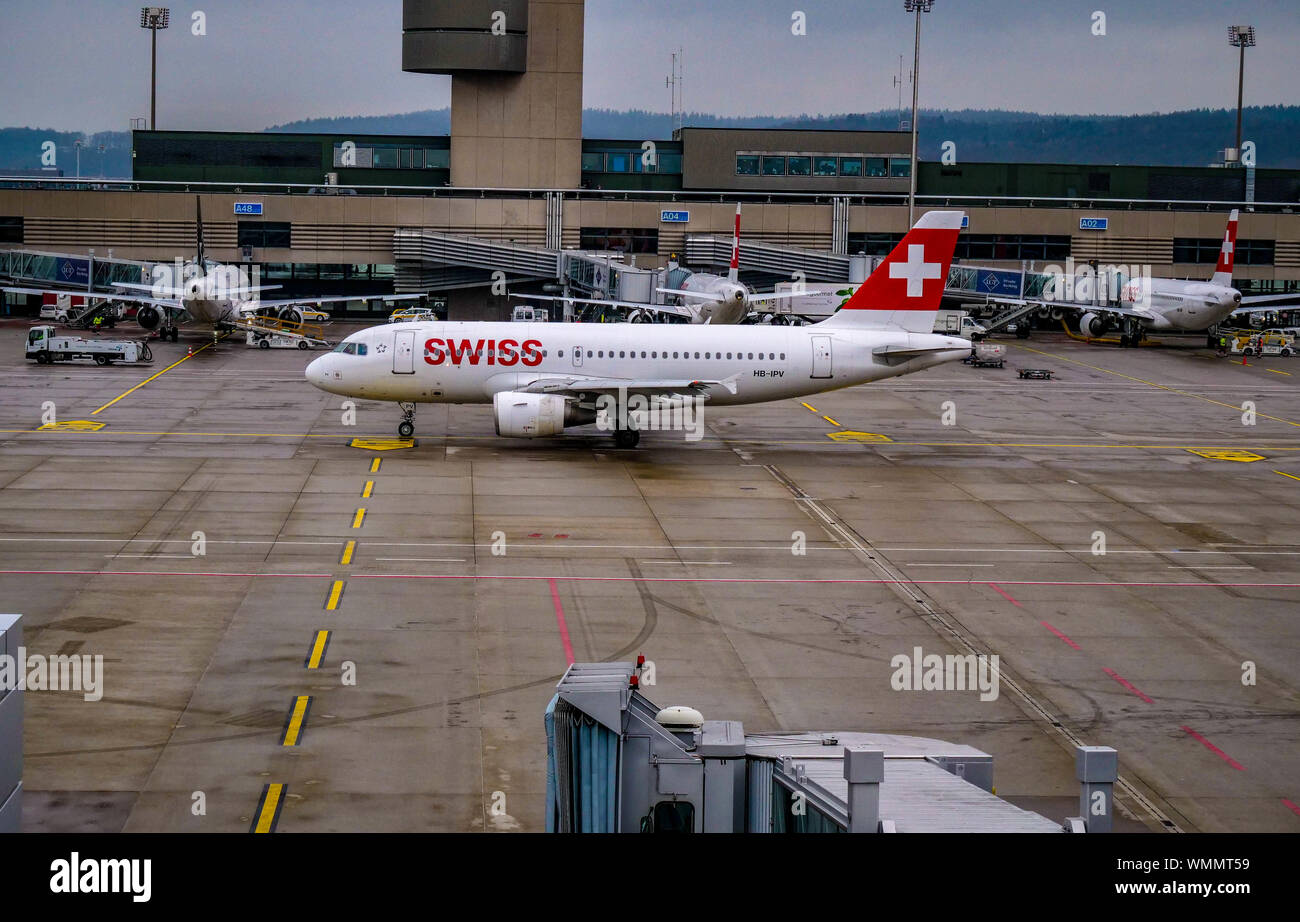 Plane at Zurich Airport, Switzerland Stock Photo Alamy