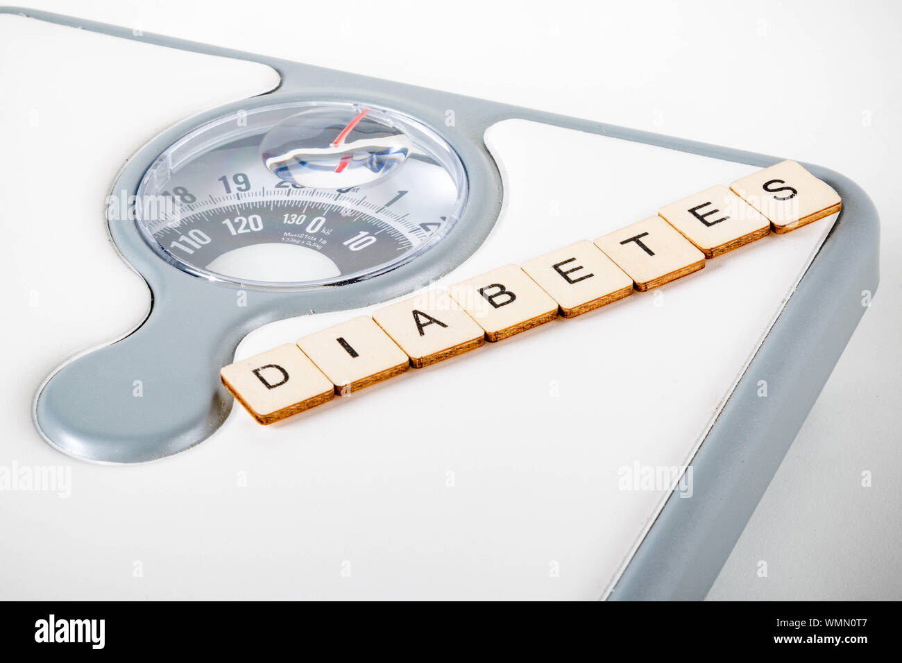 Healthcare concept showing bathroom scales and the message diabetes