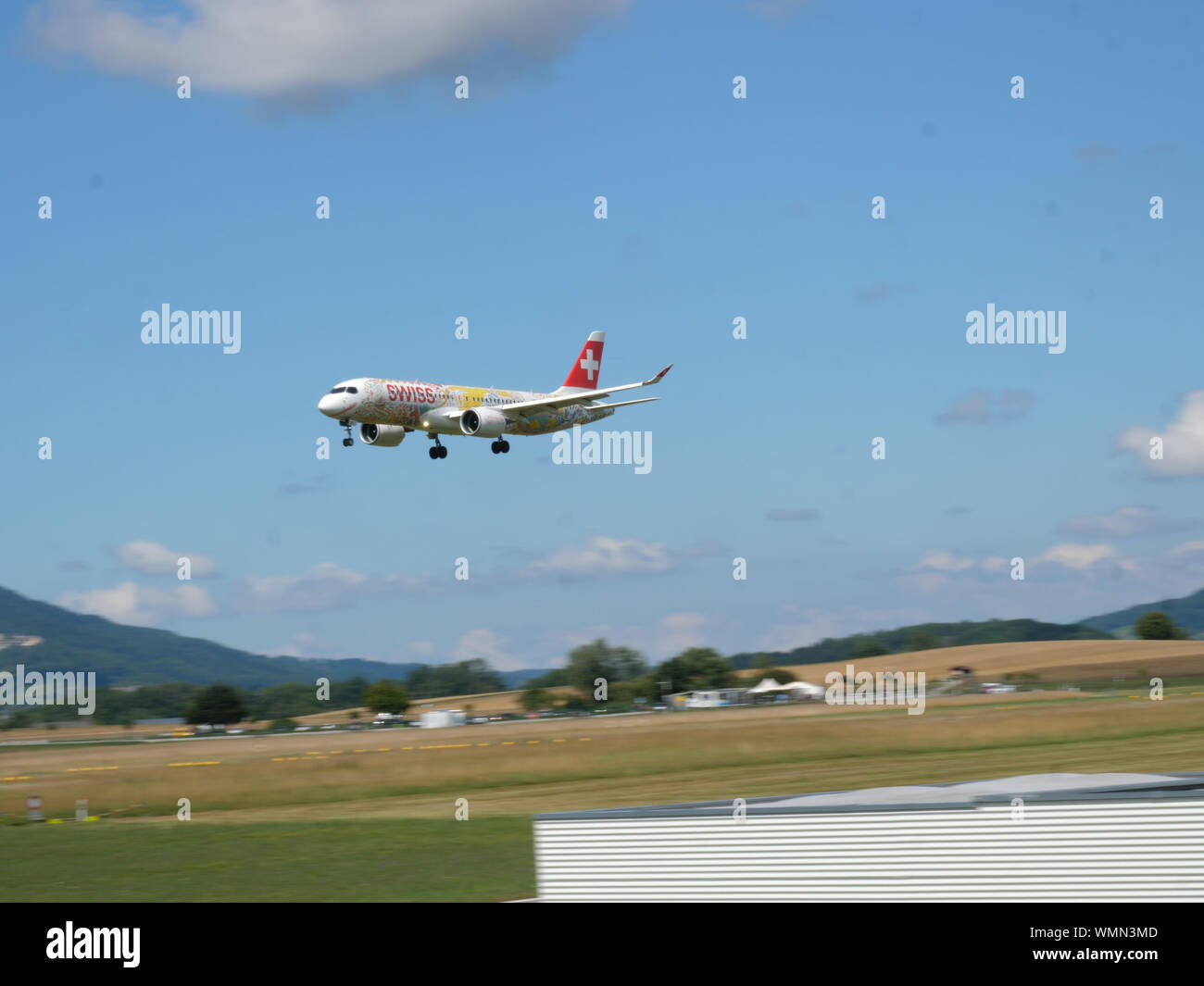 Fête des Vignerons livery of Swiss international airlines C-Series Stock Photo