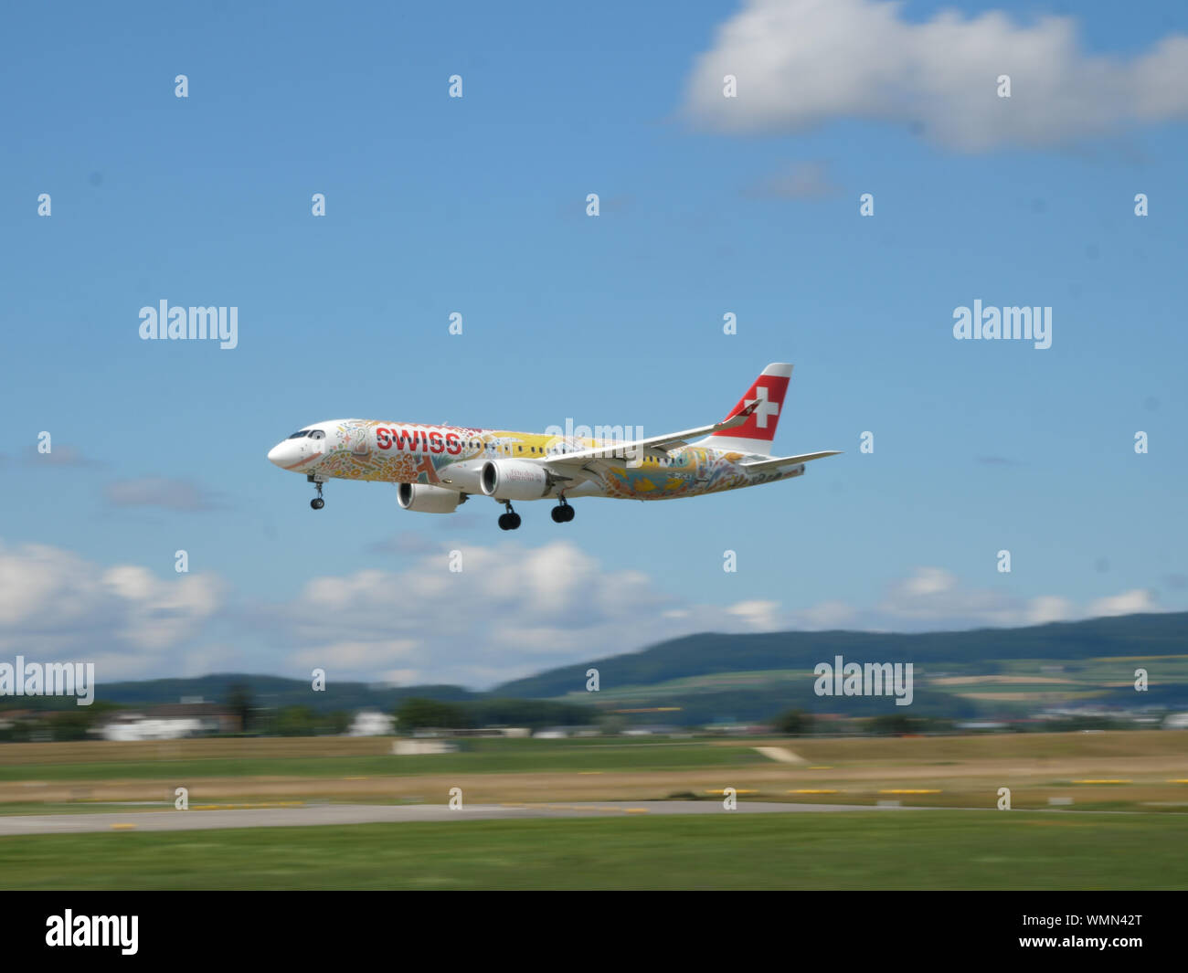 Fête des Vignerons livery of Swiss international airlines C-Series Stock Photo