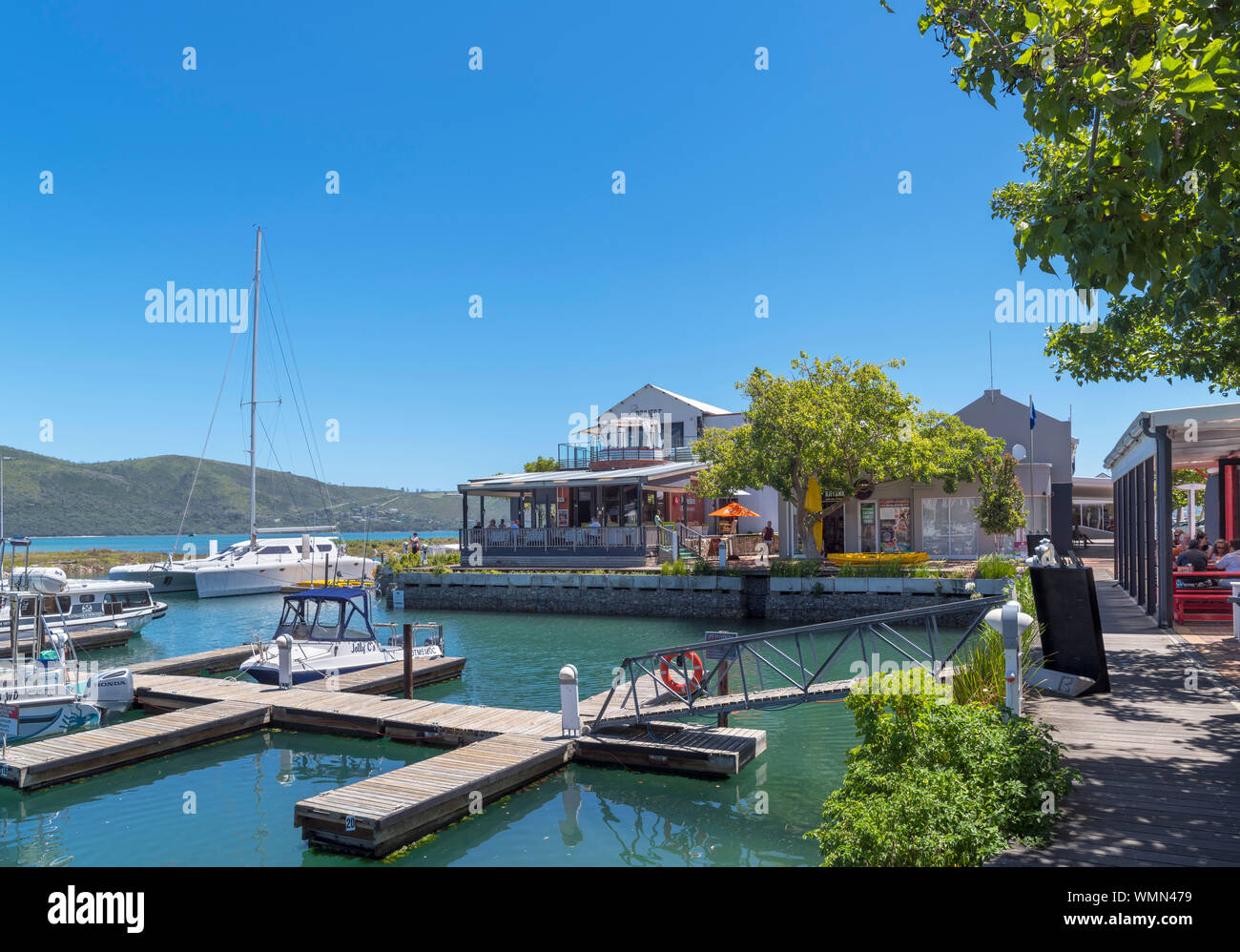 Restaurants in the marina on Thesen Island, Knysna, Garden Route, Western Cape, South Africa Stock Photo