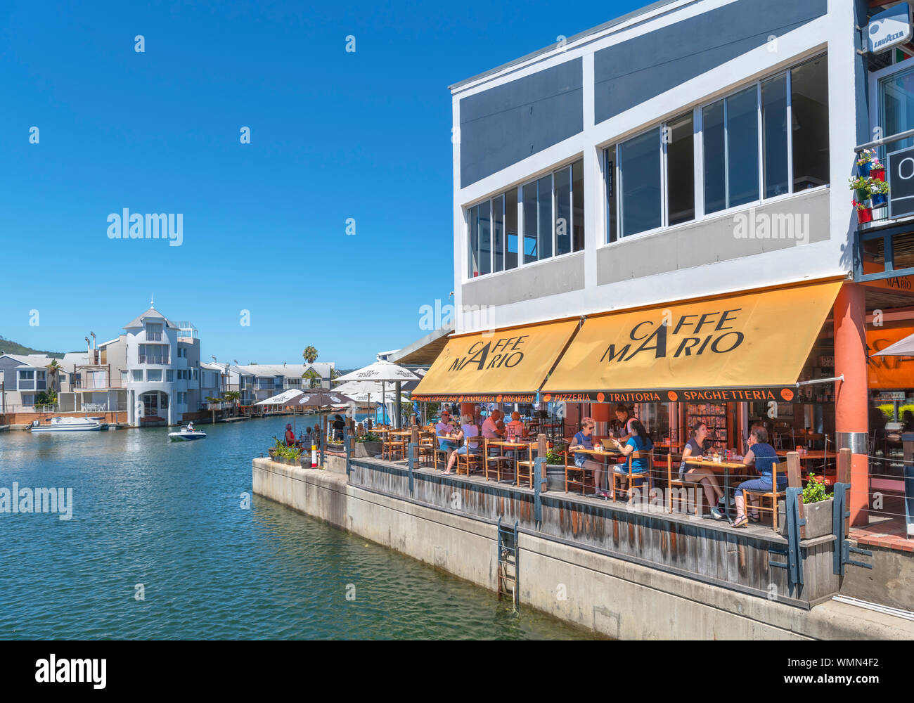 Restaurant at the Waterfront Knysna Quays, a shopping and dining complex in Knysna, Garden Route, Western Cape, South Africa Stock Photo