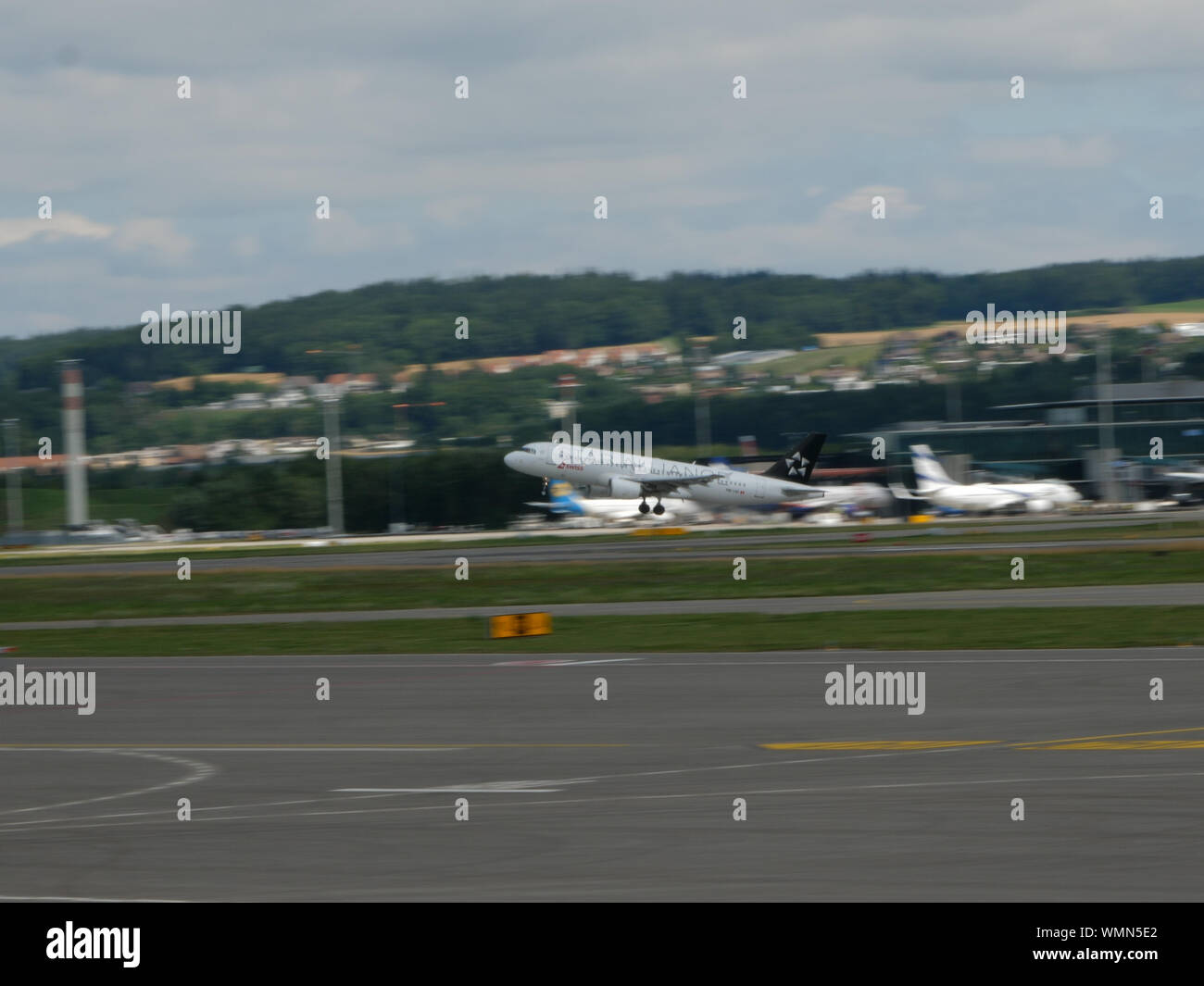 Swiss international Airlines airplane rotation out of Zurich airport ...