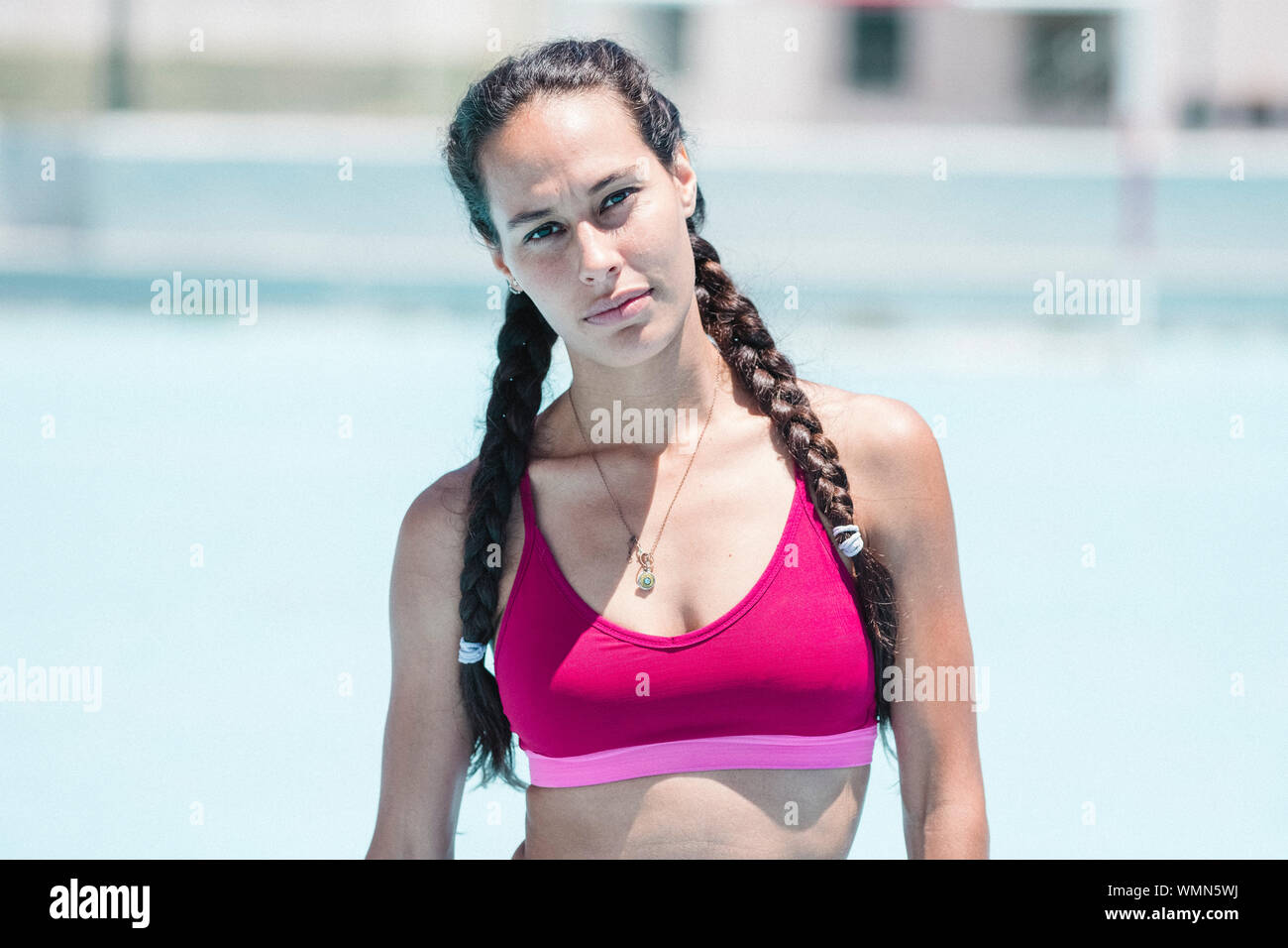 Colorful image of portrait of upper body of female athlete Stock Photo